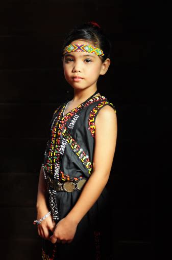 Kadazandusun Girl In Traditional Costume With Black Background Stock ...