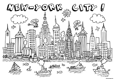 New York City Skyline Simple Drawing Sketch Coloring Page