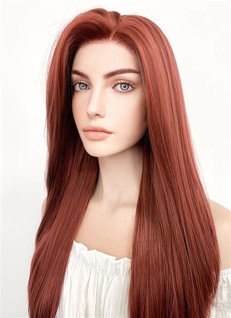 Long Straight Reddish Brown Lace Front Synthetic Hair Wig Lf009 Cosplaybuzz