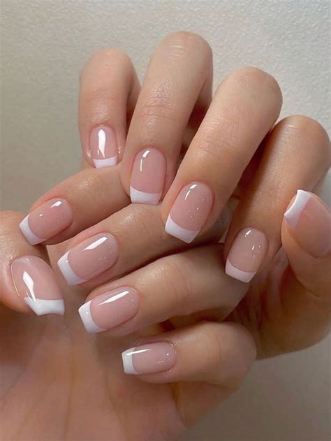 Acrylic French Tips Press On Nails em 2024 Unhas acrílicas brilhantes