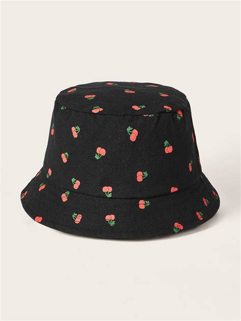 Cherry Bucket Hat Romwe Usa Bucket Hat Black Black Fall Hats