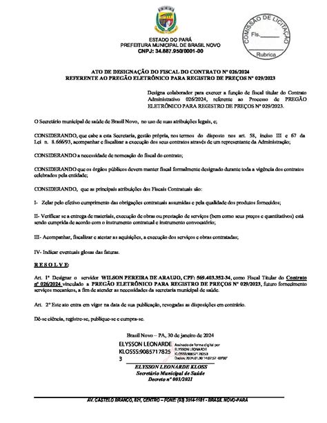 Designa O Do Fiscal Do Contrato Ok Prefeitura Municipal De