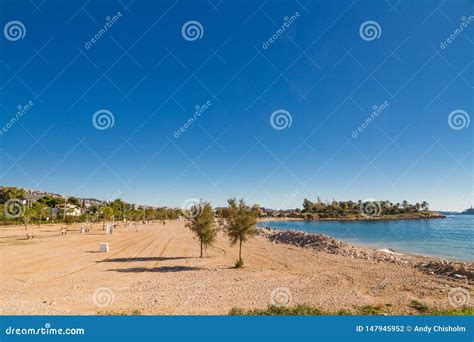 Beach at Glyfada, Athens in Greece Stock Photo - Image of tree, glyfada ...