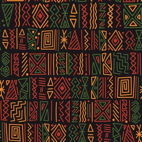 African ethnic tribal clash ornament seamless pattern background. Simple hand drawn symbols ...