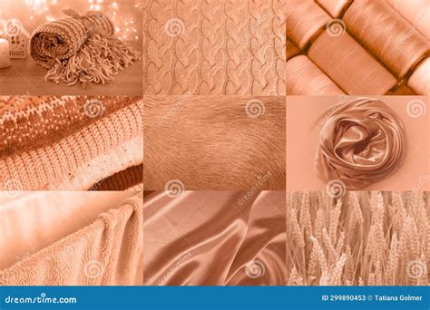 Beautiful Photo Collage In Peach Color Peach Fuzz Color Year 2024 Light Shade Of Orange