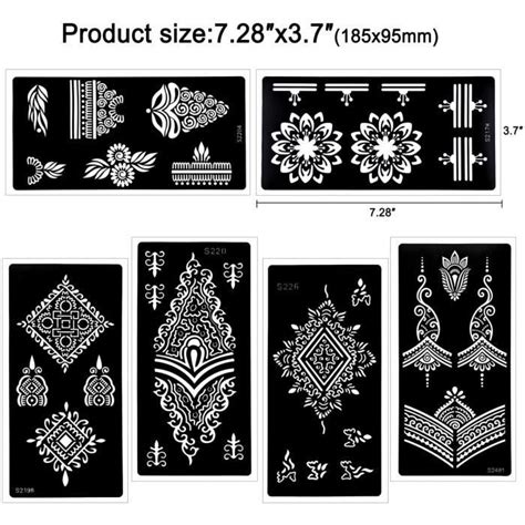 12 Feuilles Mehndi Tatouage Pochoir Pour Main Corps Paillettes Mehndi