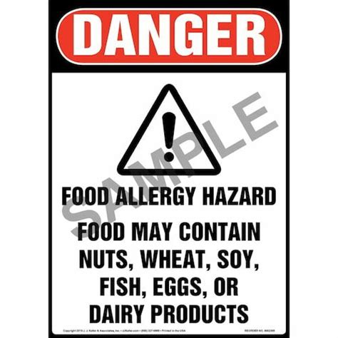 Danger Food Allergy Hazard Food May Contain Nuts Wheat Soy Fish