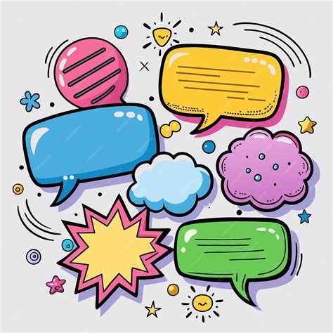 Colorful Comic Speech Bubbles With Stars And Sun On Light Background