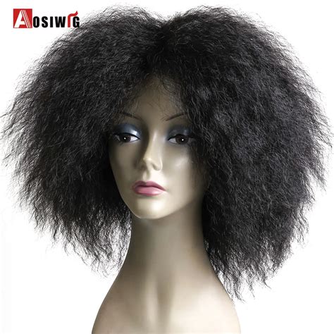 Short Synthetic Wigs None Lace Front Wig Kinky Straight Kanekalon Heat Resistant For Black Women