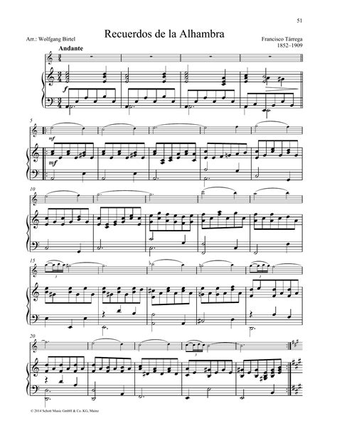 Recuerdos De La Alhambra By Francisco Tarrega Sheet Music For Woodwind