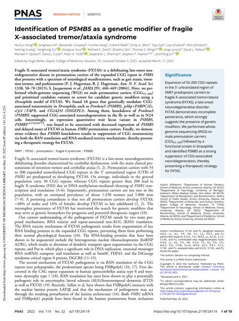 PDF Identification Of PSMB5 As A Genetic Modifier Of Fragile X