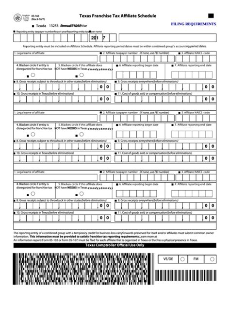 Fillable Form Texas Franchise Tax Affiliate Schedule Printable