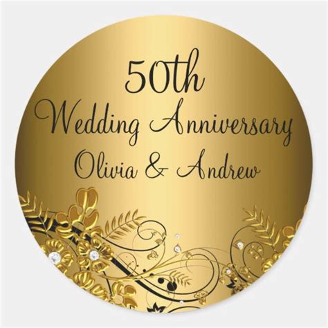 Gold Diamond Floral Swirl 50th Anniversary Sticker