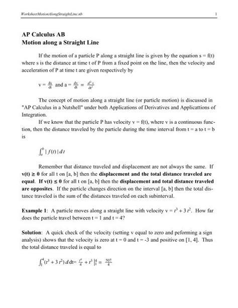 Ap Calculus Ab Motion Along A Straight Line