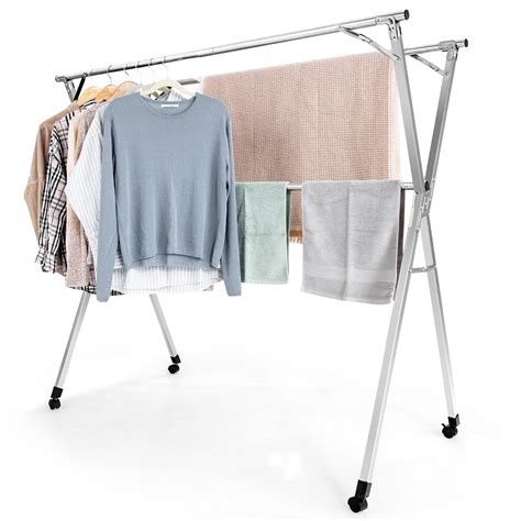 Costway Folding Clothes Drying Rack Rolling Stainless Steel Clothes