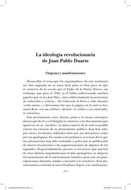 La ideología revolucionaria de Juan Pablo Duarte Independencia