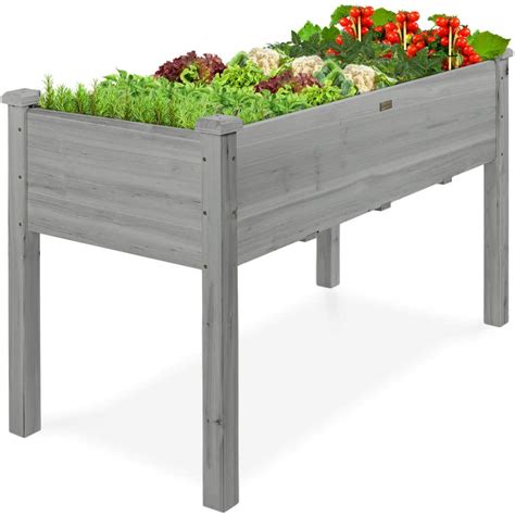 Best Choice Products 48 In X 24 In X 30 In Wood Raised Garden Bed Gray Sky6395 The Home Depot