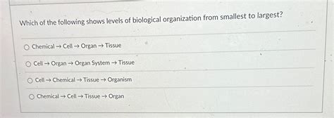 Solved Which of the following shows levels of biological | Chegg.com 