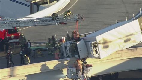 Houston Texas Traffic Truck Driver Rescued On North Freeway