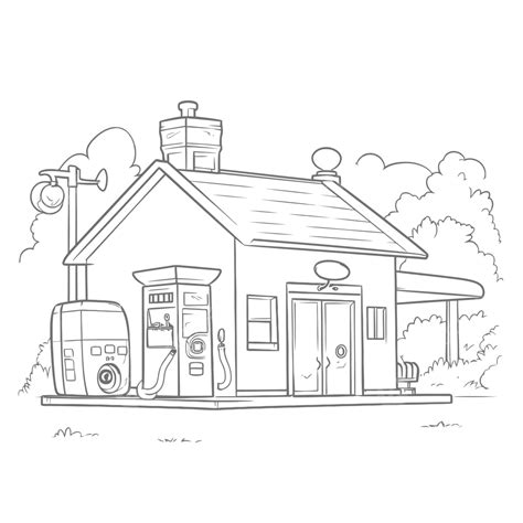 Coloring Gas Station Clipart