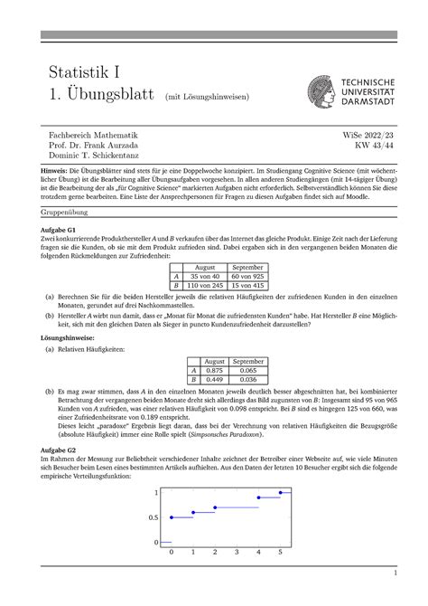 Statistik Alle Übungen mit Lösungen Wi Se 22 23 Statistik I 1