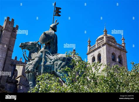 Equestrian Statue Of Vimara Peres S Cathedral Porto Portugal Stock