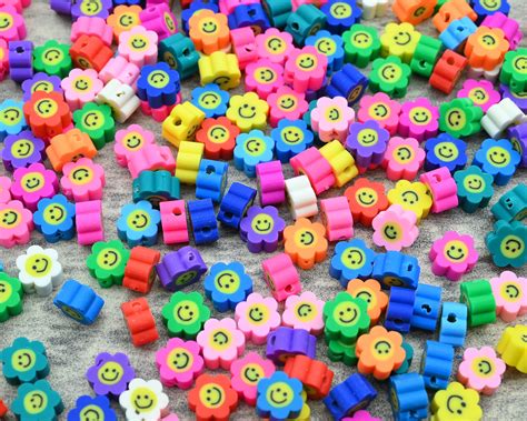 50 Pieces 10mm Flower Smiley Face Polymer Clay BeadsLoose Etsy