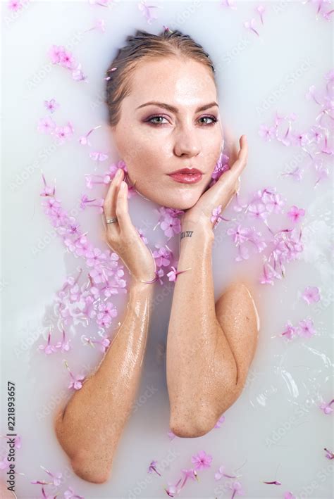 Spa Beauty Model Girl Bathing In Milk Bath Spa And Skin Care Concept Beauty Young Woman With