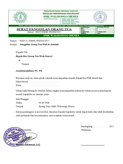 Surat Panggilan Orang Tua Pdf