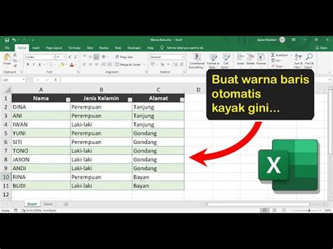 Cara Mudah Membuat Warna Baris Selang Seling Di Excel Youtube