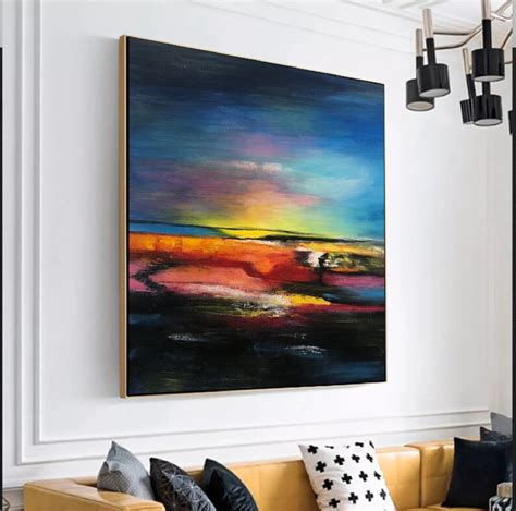 60x60 Original Colorful Abstract Sunset Paintings On Canvas Modern