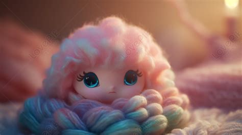 Fuzzy Pink Doll Beautifully Resting On Woolen Background The Rest