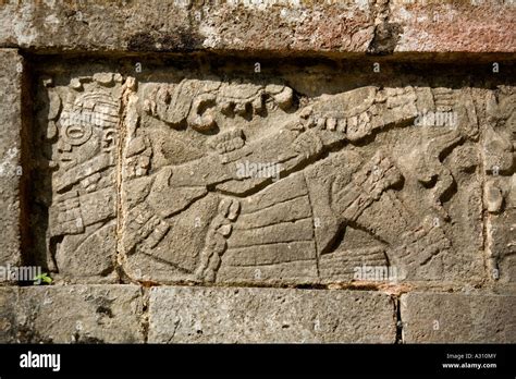 Stone Carvings At The Ruined Mayan City Of Chichen Itza In Mexico Stock