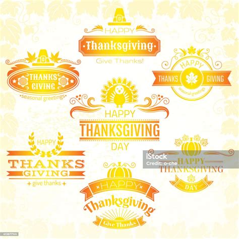 Vector Illustration Of Happy Thanksgiving Emblems Icon Set Stock