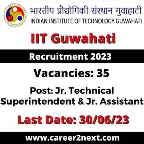 Iit Guwahati Recruitment Jr Tech Supt Jr Assistant