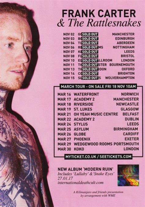 Frank Carter The Rattlesnakes Modern Ruin Tour Poster Print