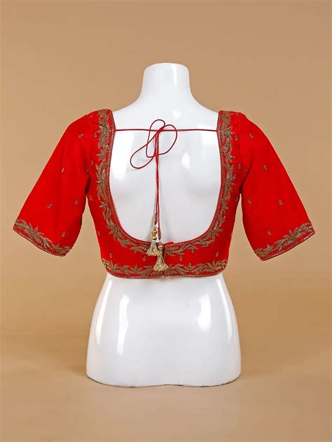 Stunning Red Silk Ready Made Blouse G3 Rb1511 United States