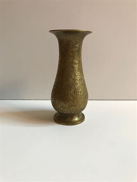 Etched Floral Brass Vase Made In India Bohemian Vase Etsy