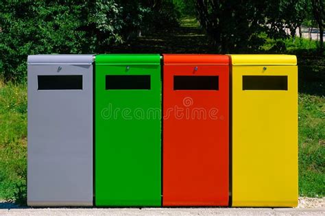 Four Colored Bins For Separate Garbage Stock Image Image Of