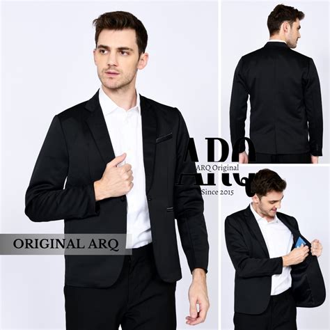 Jual Terbaru Jas Blazer Pria Hitam Polos Model Slimfit Bahan Tebal