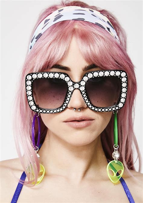 Black Oversized Rhinestone Sunglasses Dolls Kill Sunglasses