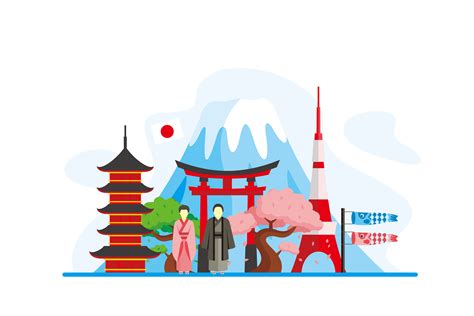 Japan Travel Flat Design Illustration Afbeelding Door Lartestudio