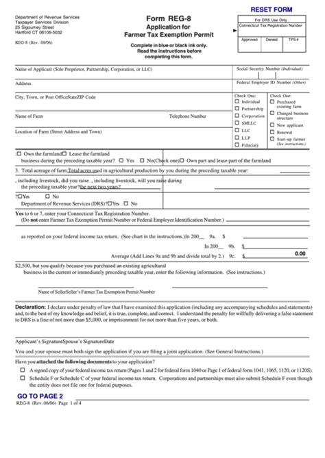 Fillable Form Reg 8 Application For Farmer Tax Exemption Permit Connecticut Department Of