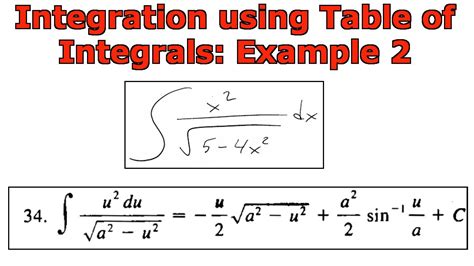 Integration Using Tables Of Integrals Example Youtube