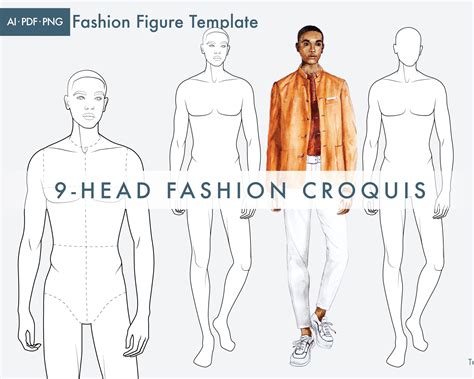 Male Fashion Figure Template 9 Head Fashion Croquis Catwalk Pose Etsy