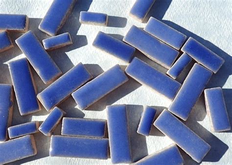 Denim Blue Mini Rectangles Mosaic Tiles 50g Ceramic In Mix Of 3 Sizes 3