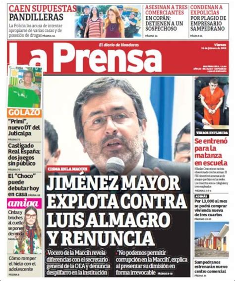 Periódico La Prensa Honduras Periódicos De Honduras Edición De Viernes 16 De Febrero De