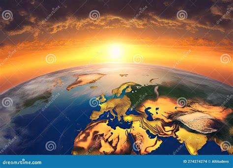 Sunrise Over World Map with Continents and Oceans Visible Stock ...