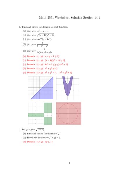 Math 2551 Worksheet Sol Week5 Find And Sketch The Domain For Each Function A F X Y √x