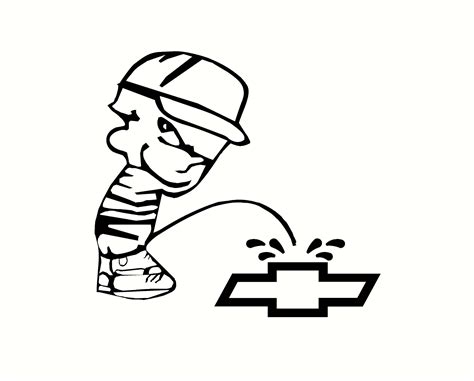 Calvin With Ball Cap Peeing On Chevy Designs Sticker Decal Etsy